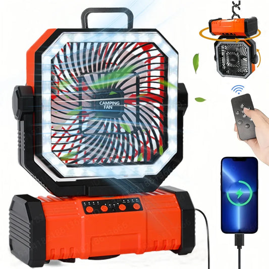 Portable Camping Fan 20000mAh Featuring Triblade Auto Oscillation LED Illumination
