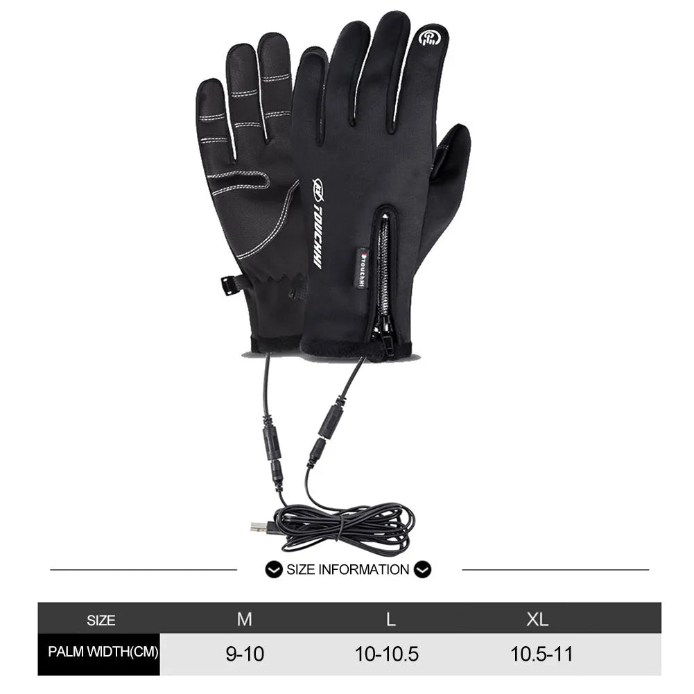 USB Heated Winter Gloves Cycling Running Driving Touch Screen Nonslip