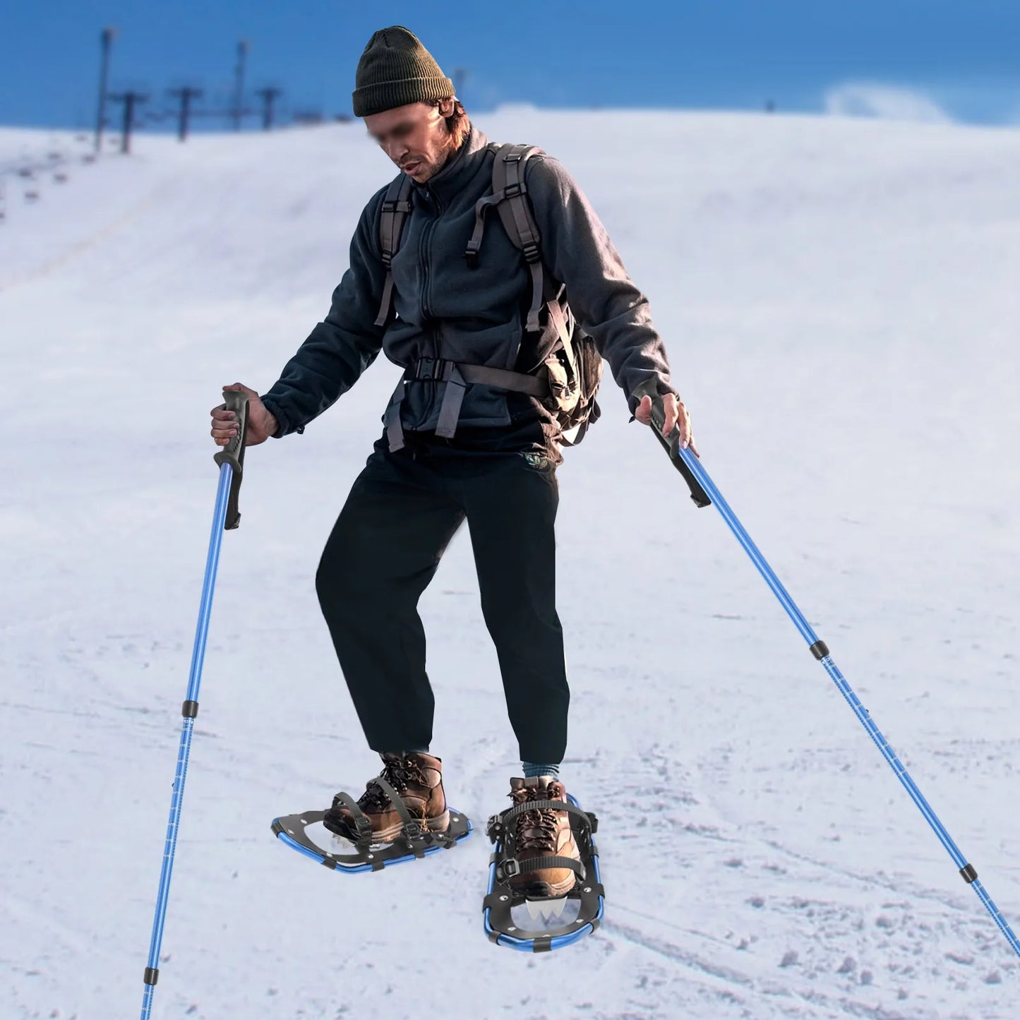 21 Inch Snowshoes With Adjustable Trekking Poles for Men Women Load 66-154lbs