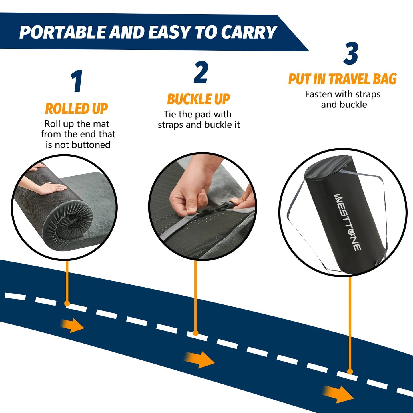 WestTune Memory Foam Camping Sleeping Pad CertiPUR US Mattress Travel Bag Grey