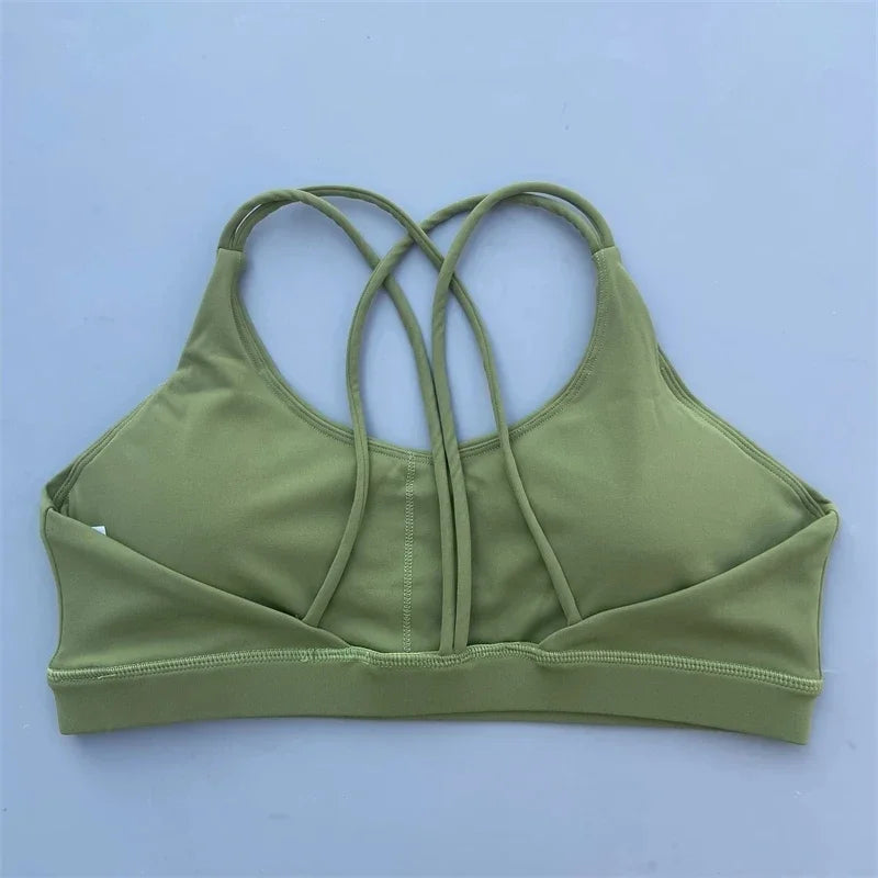 Solid Color Soft High Strength Women Cross Fitness Bra With Chest Pad