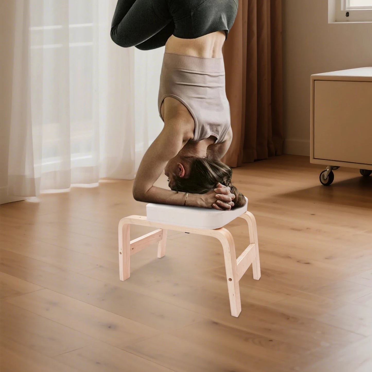 Wood Yoga Headstand Bench Stool Inversion Chair Supports 440Lbs