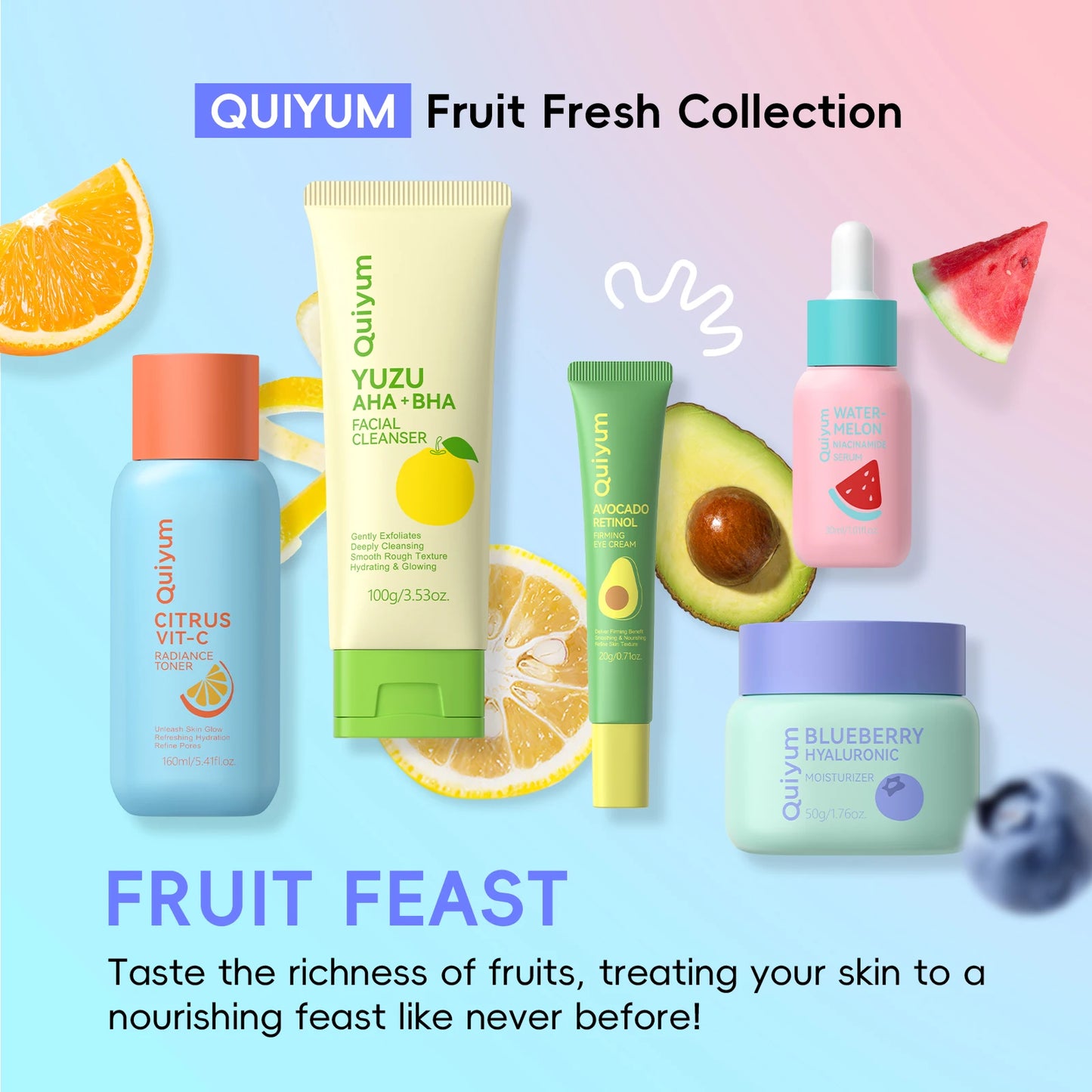 Quiyum Fruit Fresh Collection 5-Piece Skincare Set Brightening Hydrating Essentials
