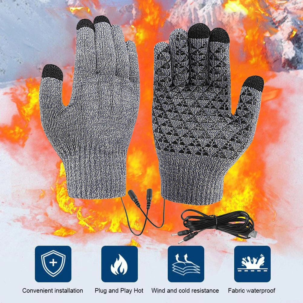 USB Rechargeable Electric Heated Gloves Touch Screen For Outdoor Winter Cycling