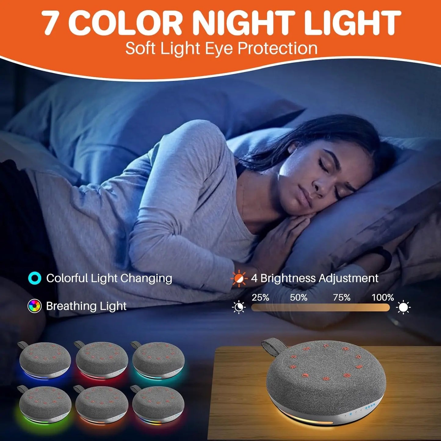 White Noise Sound Machine Portable Sleep Aid With 40 Soothing Sounds Night Light