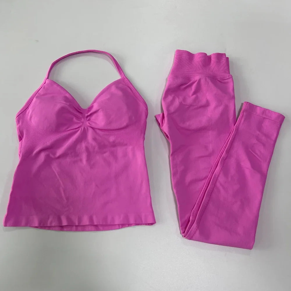 No Logo Seamless Gym Set Women Tank Tops And Leggings