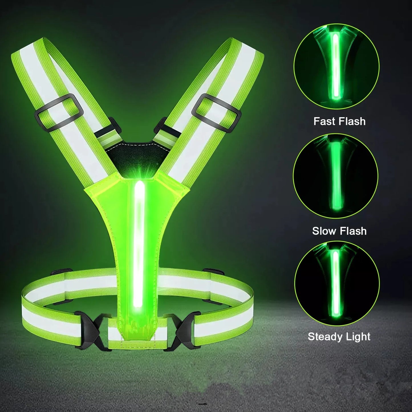USB Rechargeable LED Reflective Running Vest With Glowing Straps High Visibility