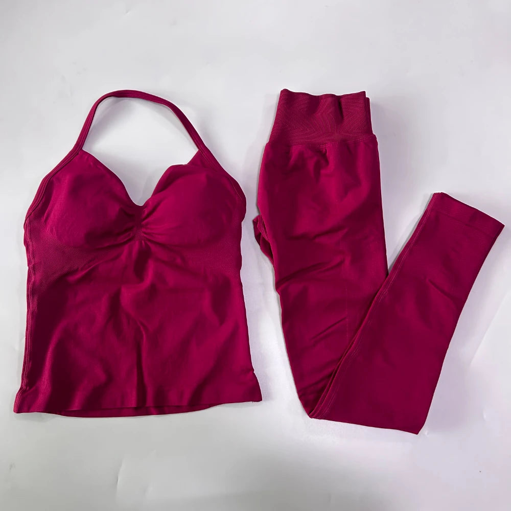 No Logo Seamless Gym Set Women Tank Tops And Leggings