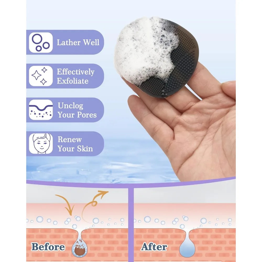 Silicone Back Scrubber Set 3 Piece With Bath Glove And Face Brush For Exfoliating