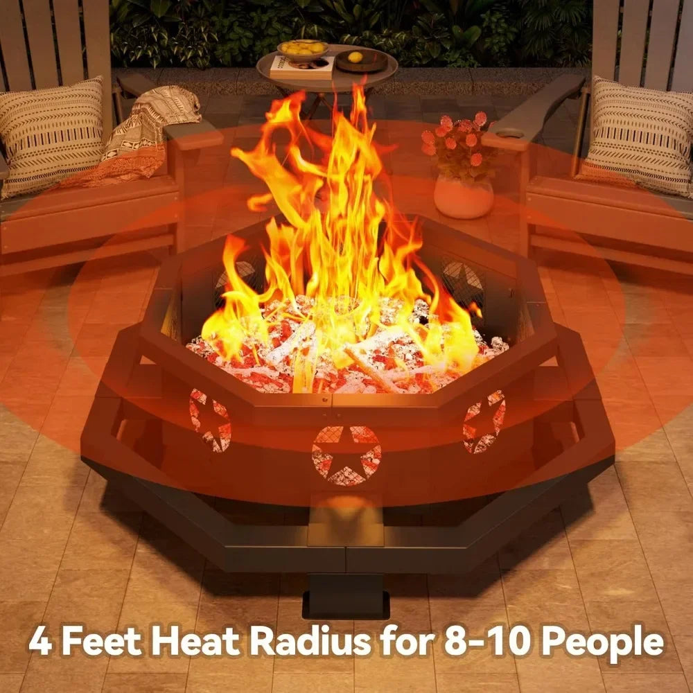 Hexagonal Outdoor Wood Fire Pit for Backyard Gatherings and Patio Entertaining Spaces