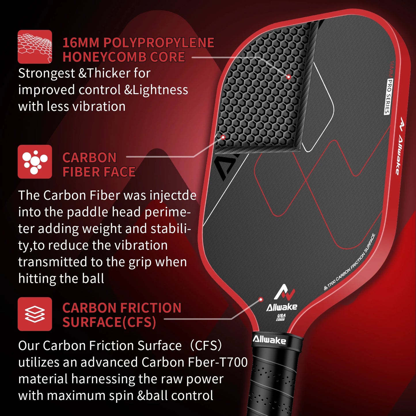 Allwake Carbon Fiber Pickleball Paddle