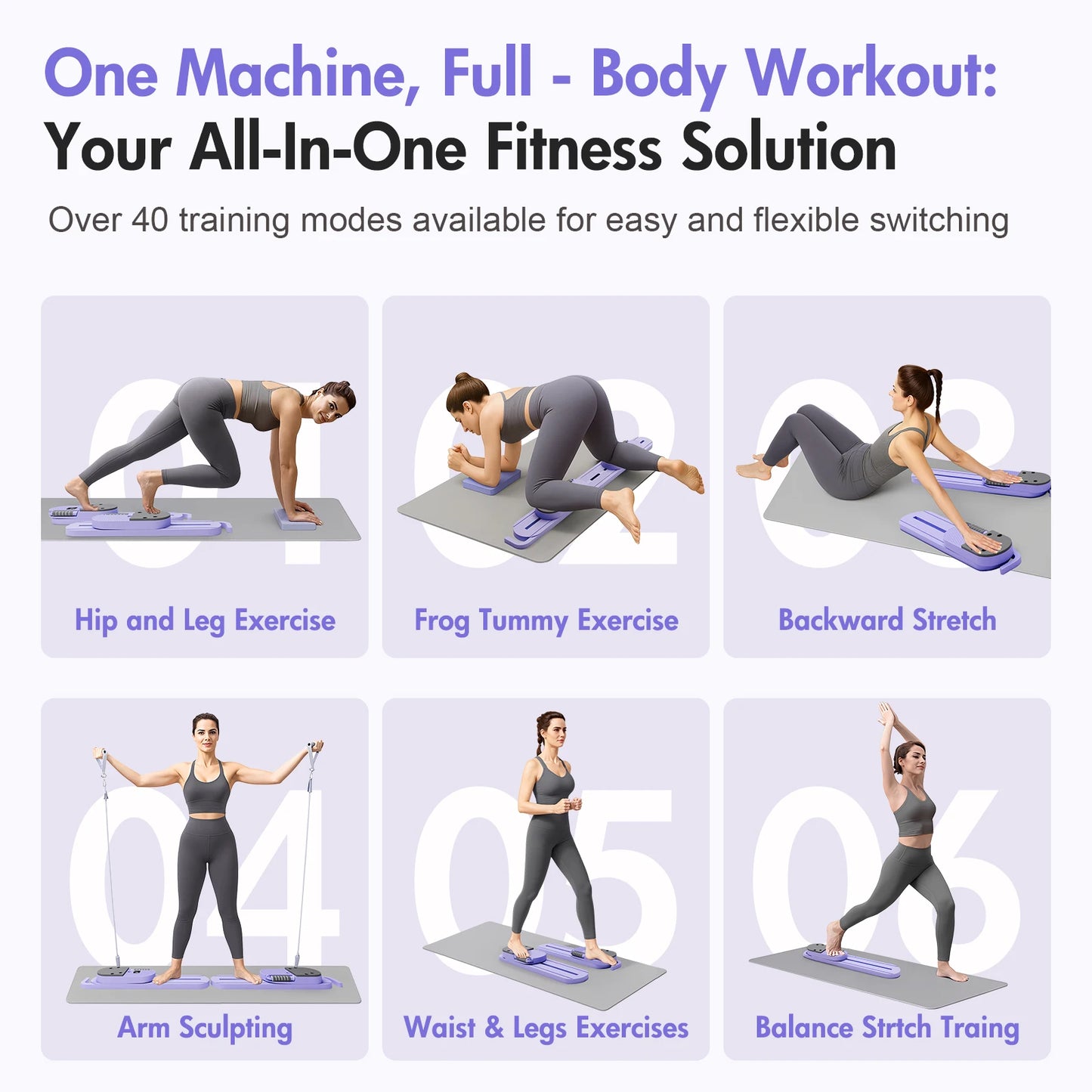 Pilates Reformer Board Portable Split Resistance Gym With Bands LCD Display