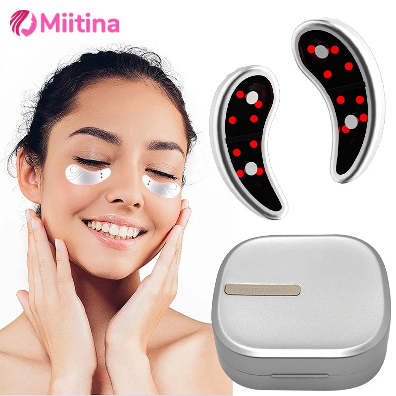 EMS Pulse Micro Current Eye Massager With Red LED Light For Under Eye Wrinkles