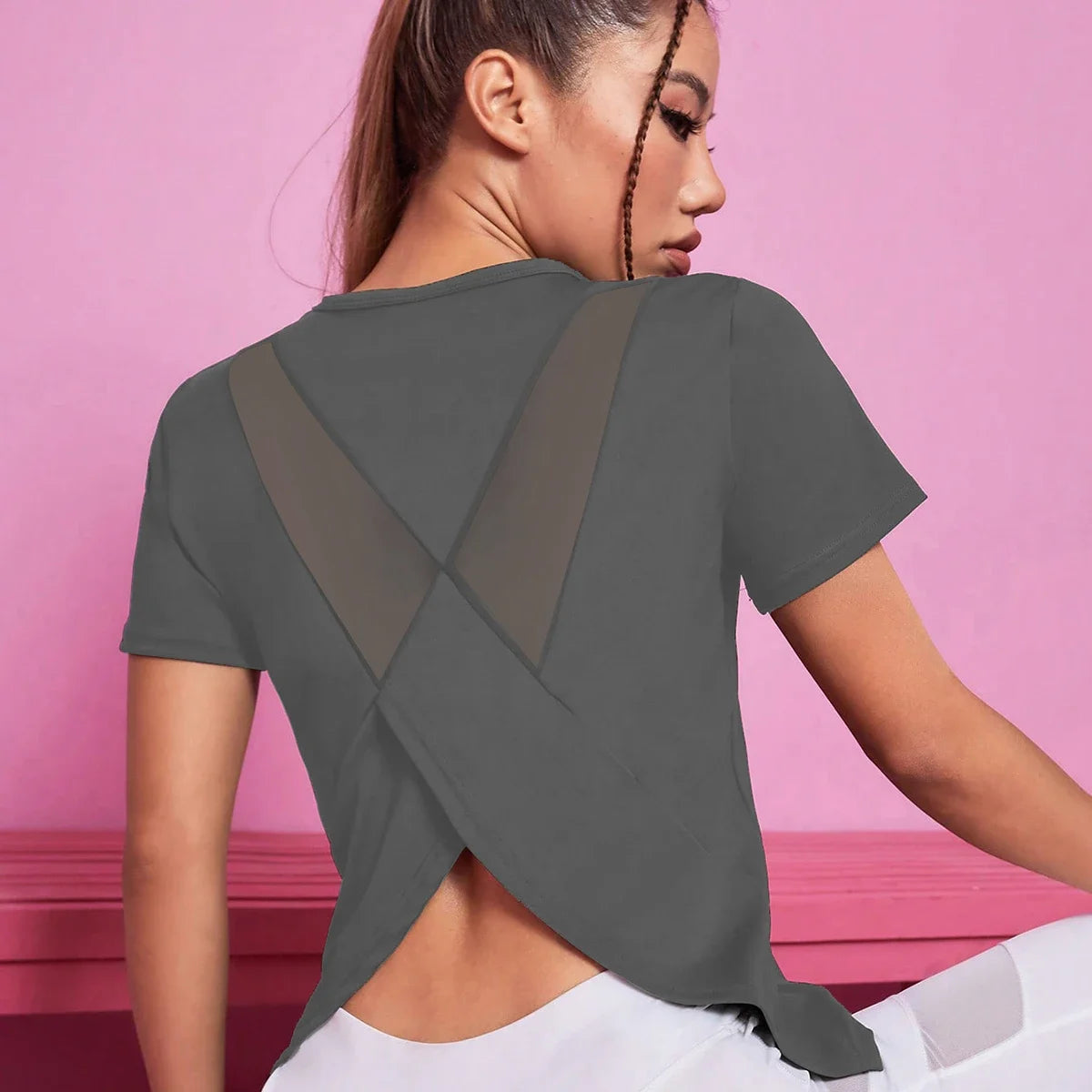 Women Seamless Yoga T Shirt Crop Top Fitness Gym Training Top