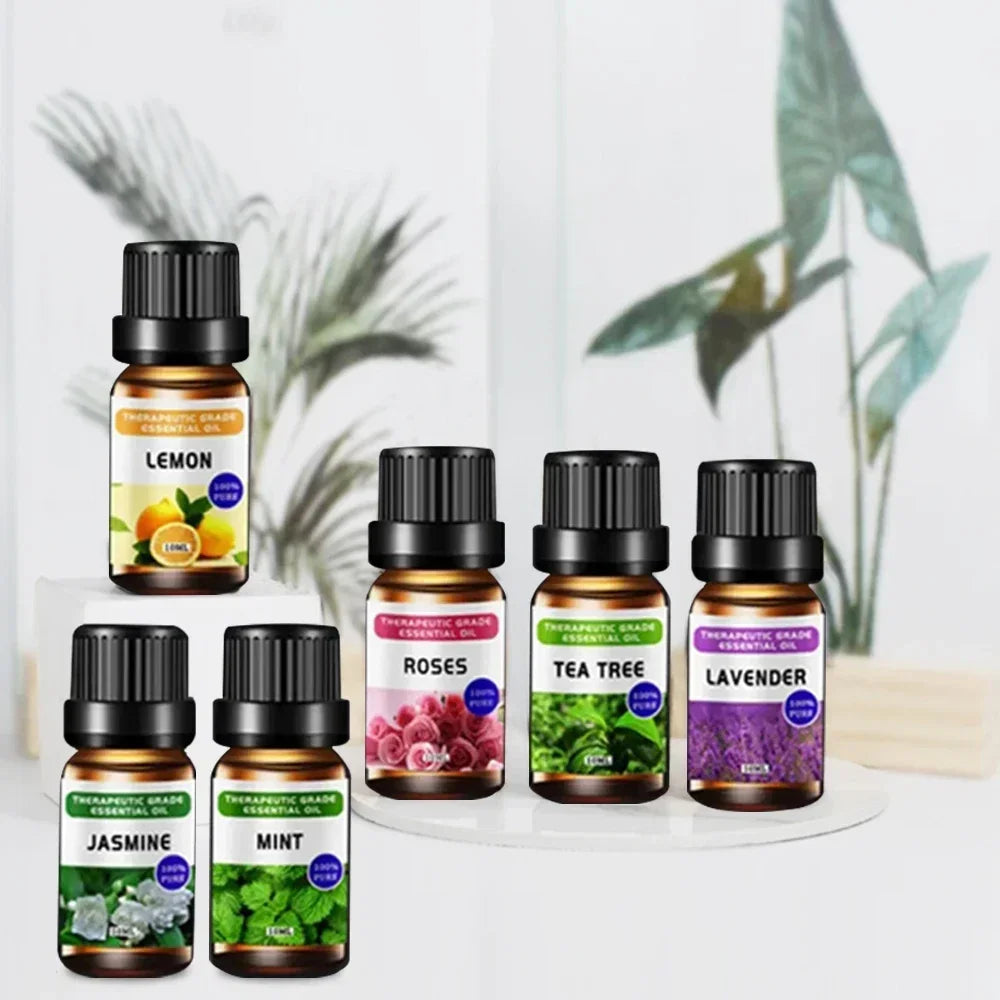 Pure Natural Essential Oil Set Lemon Mint Rose Tea Tree Lavender Jasmine 6x10ml