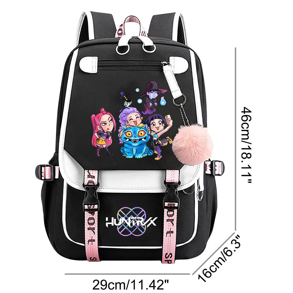 KPop Movie Print School Backpack With USB Port Laptop Bag