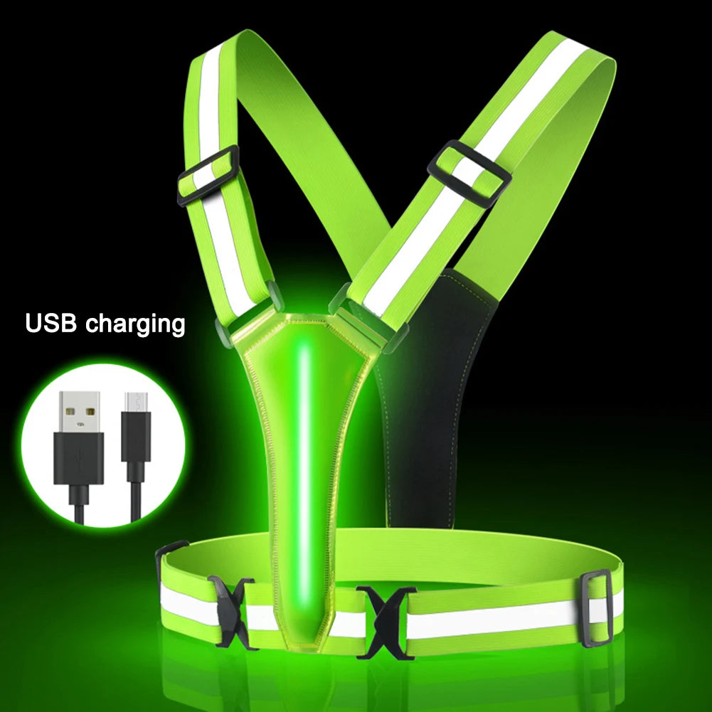 LED Glowing Reflector Straps Adjustable Reflective Running Vest High Visibility