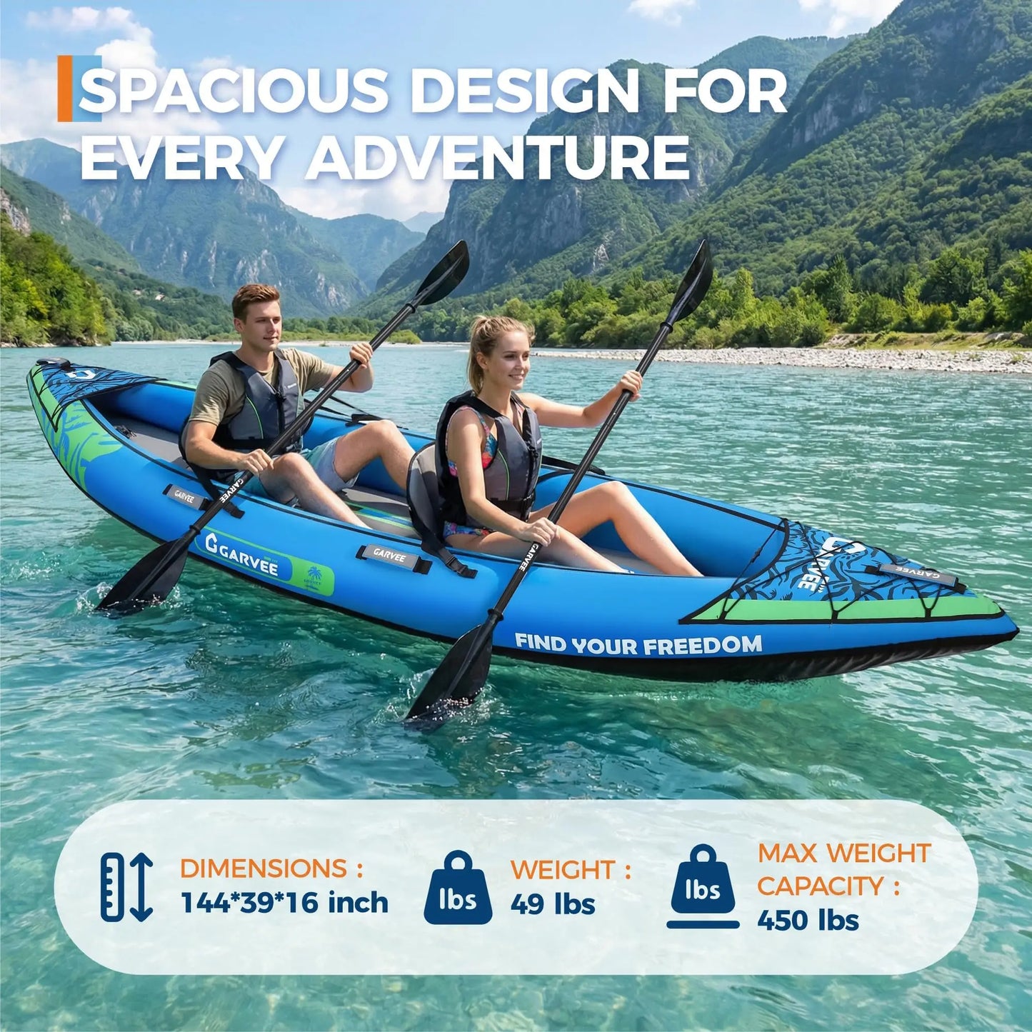 Two Person Inflatable Kayak For Fishing With Padded Seats
