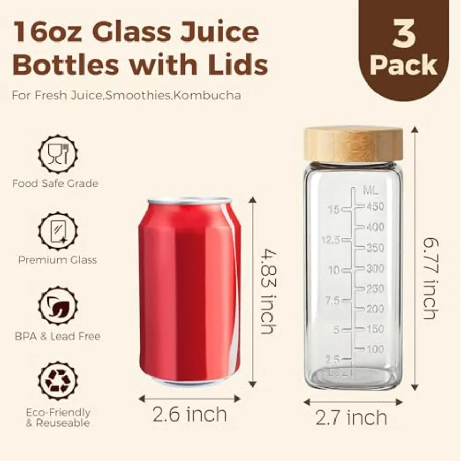 Reusable Juice Bottle With Bamboo Lid Three Pack Kit