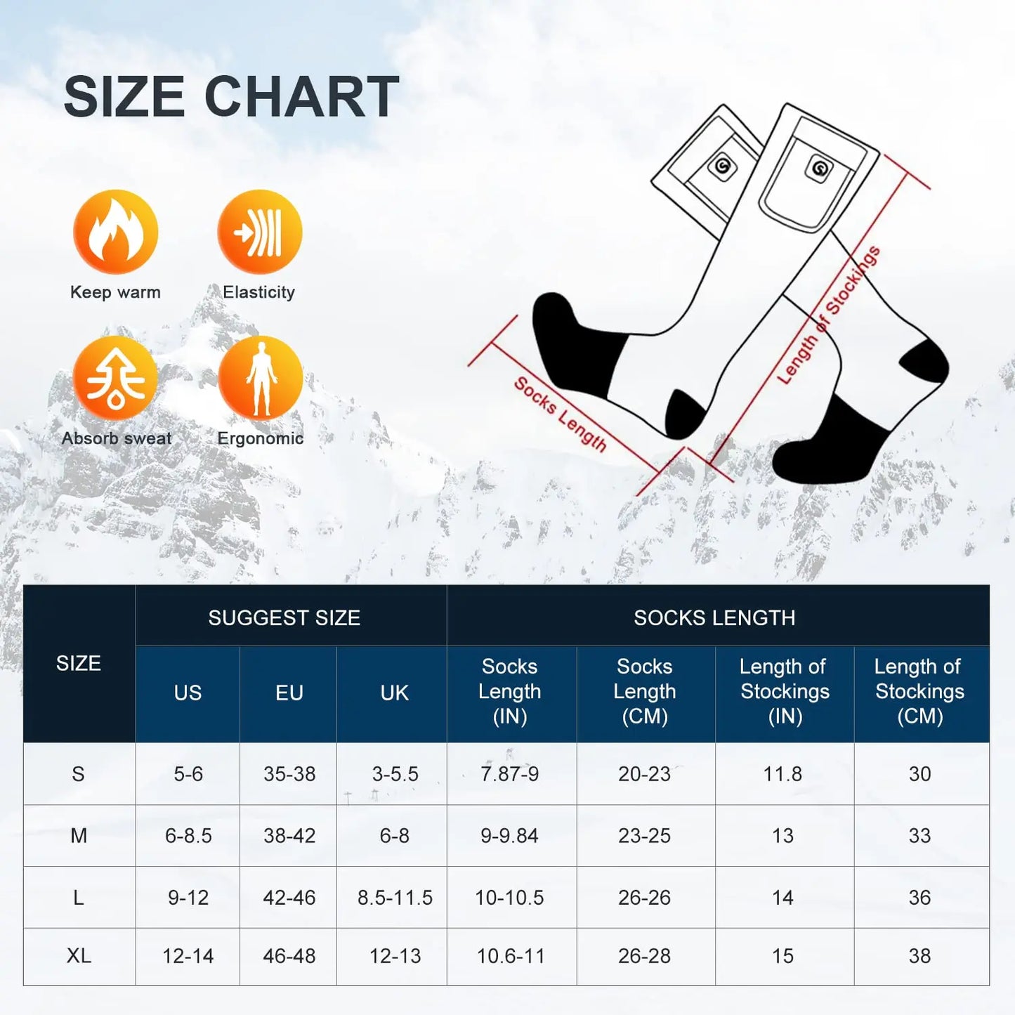 Snow Deer Heated Socks Rechargeable Battery Thermal Warmer Ski Socks Men Women