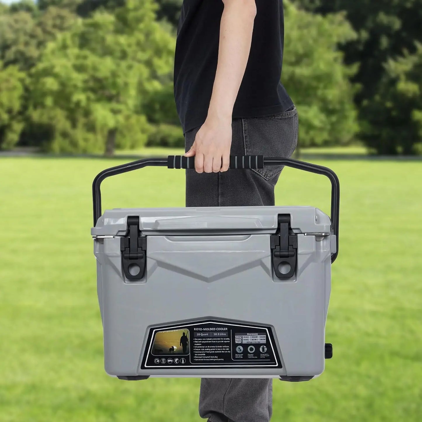 Heavy Duty Portable Ice Cooler With Cup Holder Fish Ruler Bottle Opener