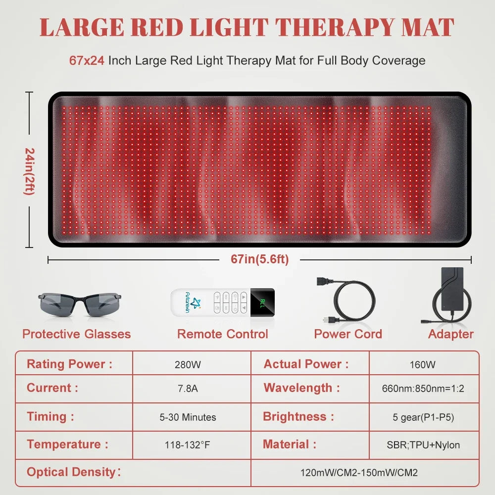 1440 LED 660nm 850nm Red Infrared Light Therapy Mat 76x24 160W Body Pain Relief