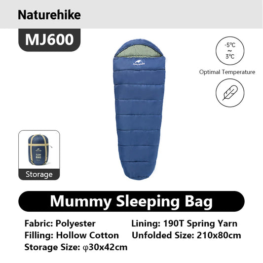 Naturehike MJ300 MJ600 Mummy Sleeping Bag For Adults Winter Warmth Camping
