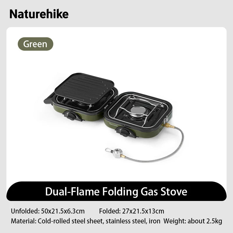 Naturehike Folding Dual Burner Gas Stove Isobutane Piezo Ignition 16000 BTU