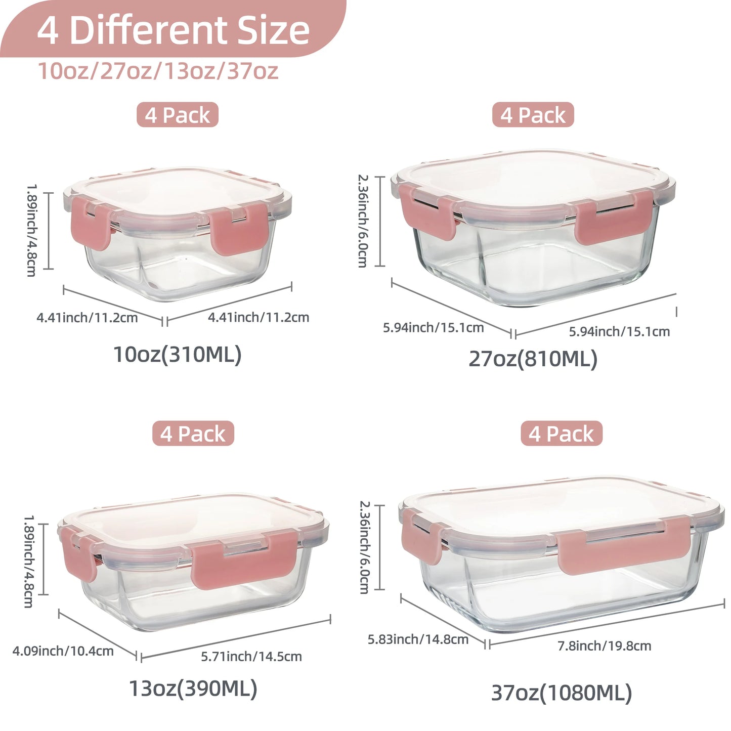 Glass Food Storage Containers Set Leakproof Airtight BPA-Free Microwave Oven-Safe