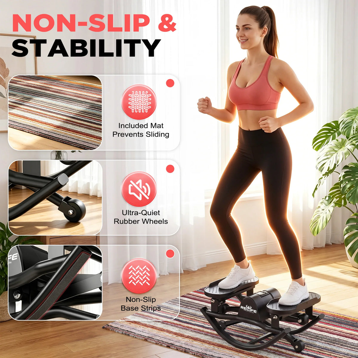 Relife 3D Lateral Stepper Featuring Resistance Bands And Monitor