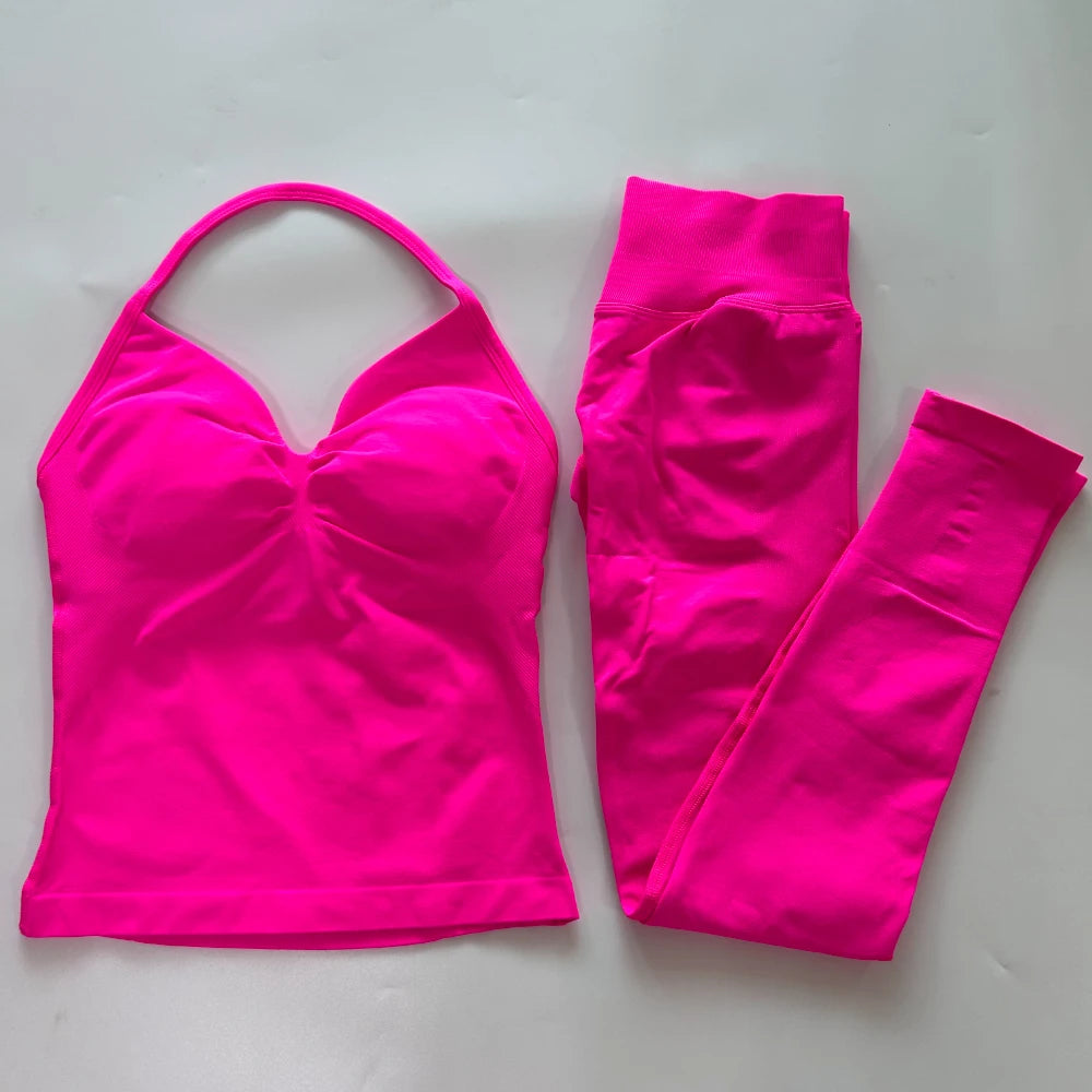 No Logo Seamless Gym Set Women Tank Tops And Leggings