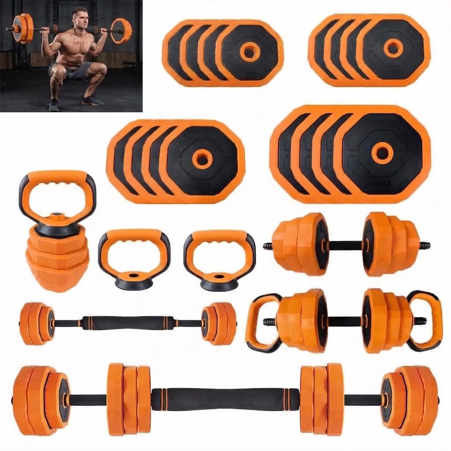 Adjustable Dumbbells 44lb 4in1 Set For Home Gym Barbell Kettlebell Push Up Stand