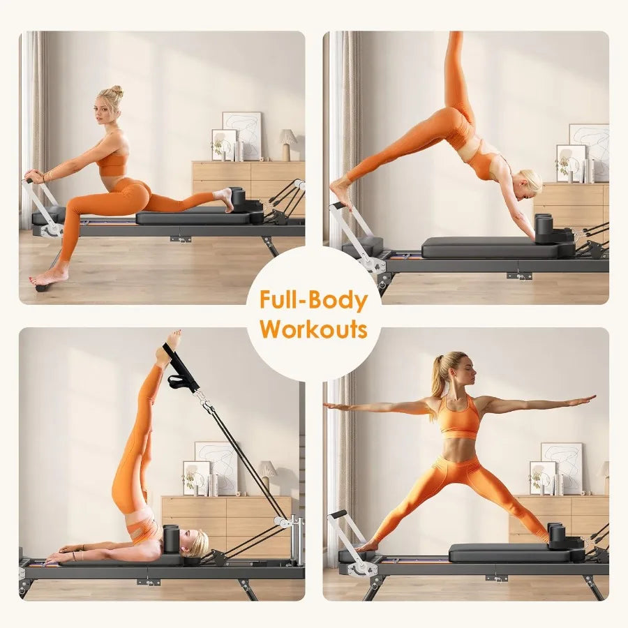 XMSJ Collapsible Pilates Reformer With Adjustable Resistance Springs For Total-Body