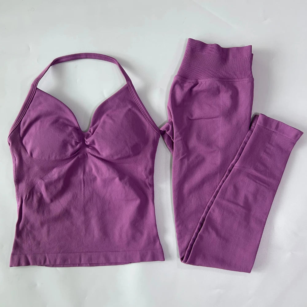 No Logo Seamless Gym Set Women Tank Tops And Leggings