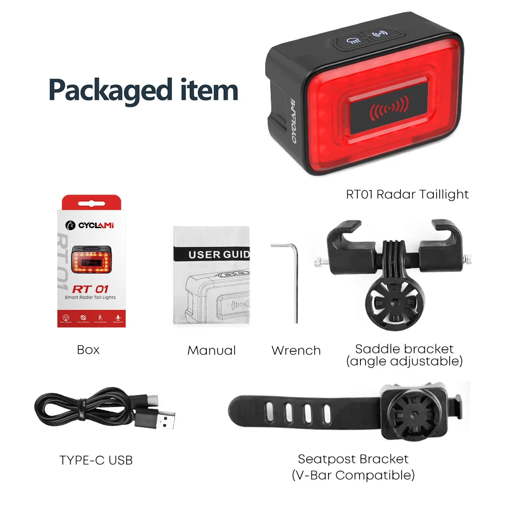 Cyclami Bicycle Tail Light Radar Warning Taillight With MillimeterWave Detection