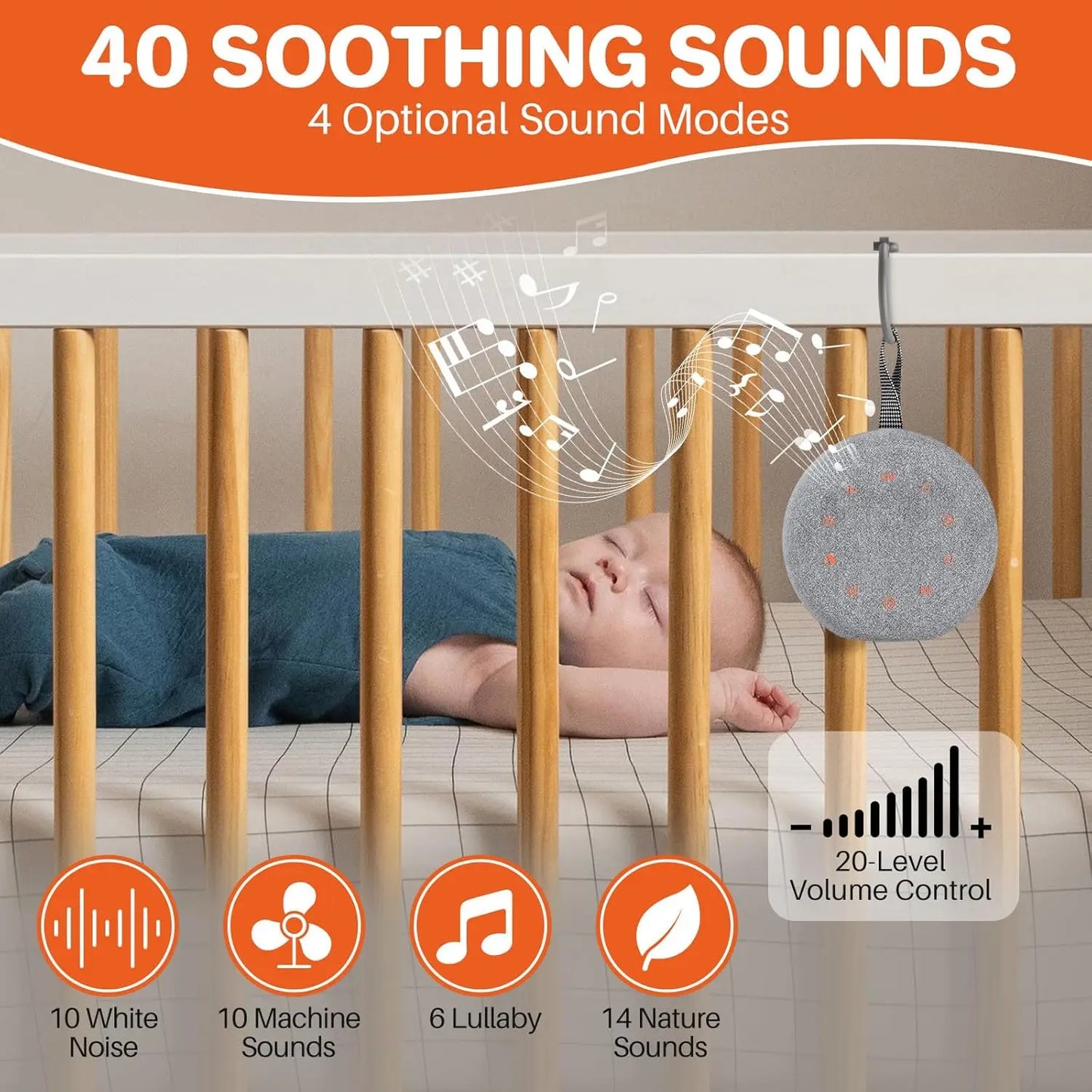 White Noise Sound Machine Portable Sleep Aid With 40 Soothing Sounds Night Light