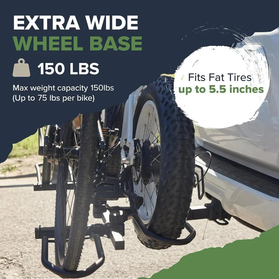 Hitch Mounted 2 Bike Rack Smart Tilting Platform Style 150 Lbs Capacity