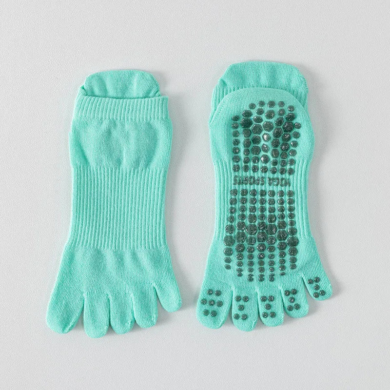 Women Full Toe Yoga Socks Cotton Non Slip Silicone Grip Five Toes Pilates