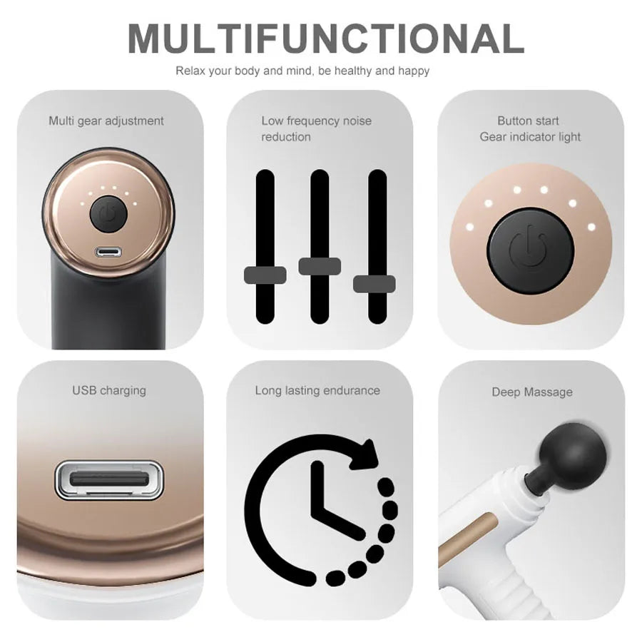 Exercise Massager Fascia Massage Gun Electric Massager Four Replaceable Heads