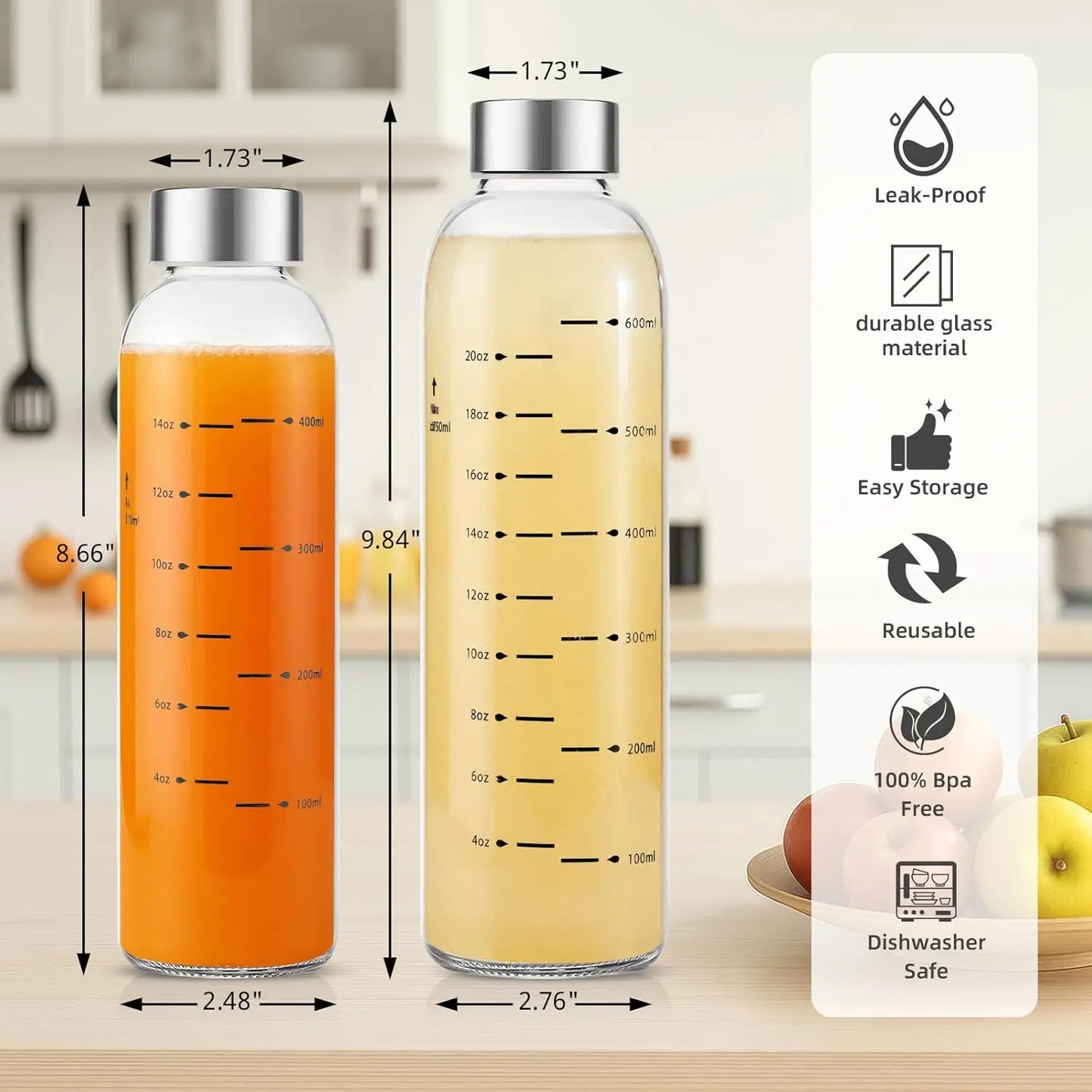 Premium Glass Juice Bottles With Airtight Lids BPA Free