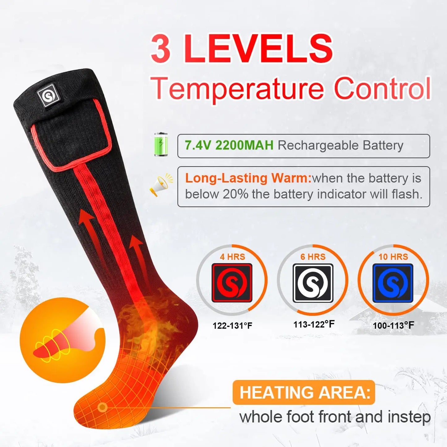 Snow Deer Heated Socks Rechargeable Battery Thermal Warmer Ski Socks Men Women