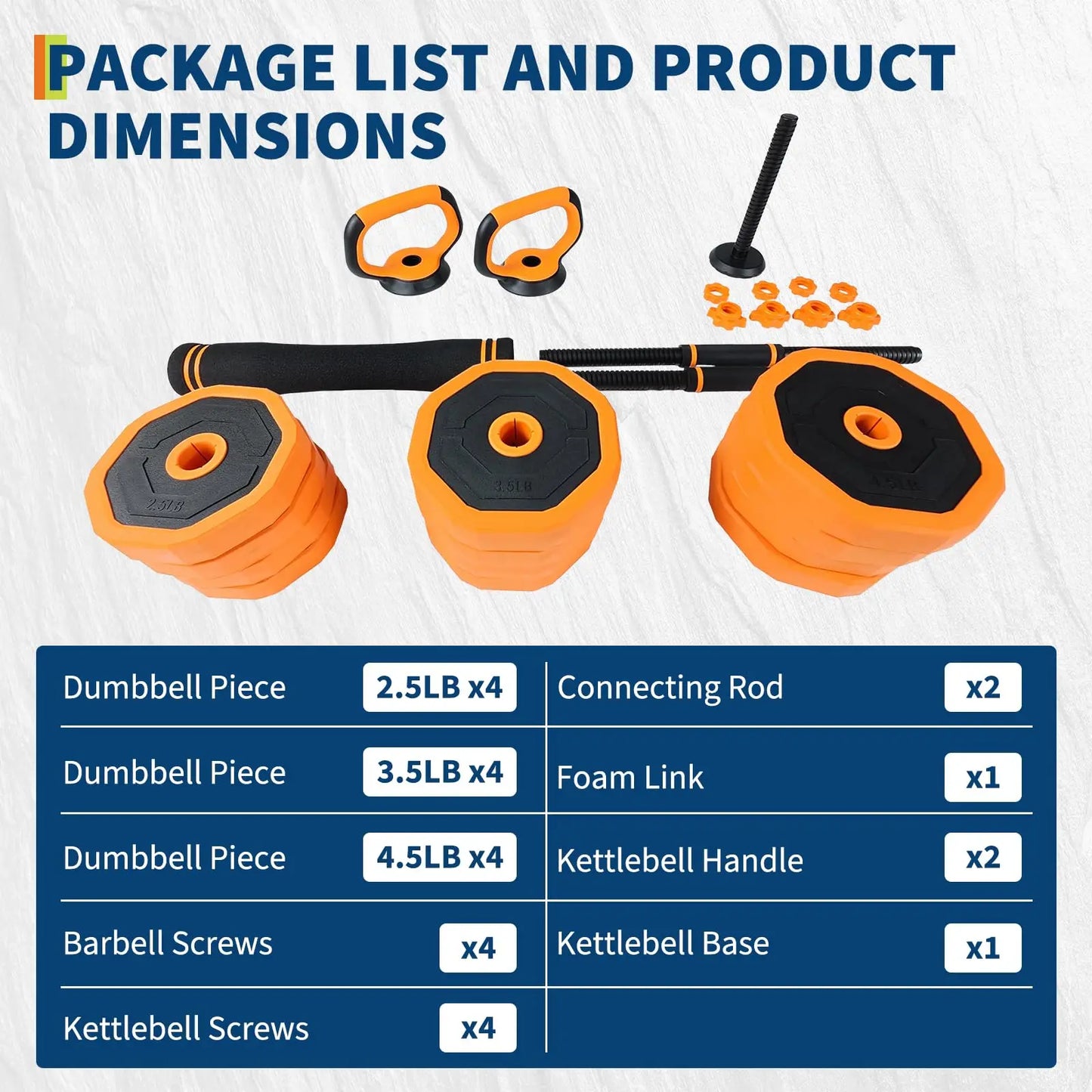 Adjustable Dumbbells 44lb 4in1 Set For Home Gym Barbell Kettlebell Push Up Stand