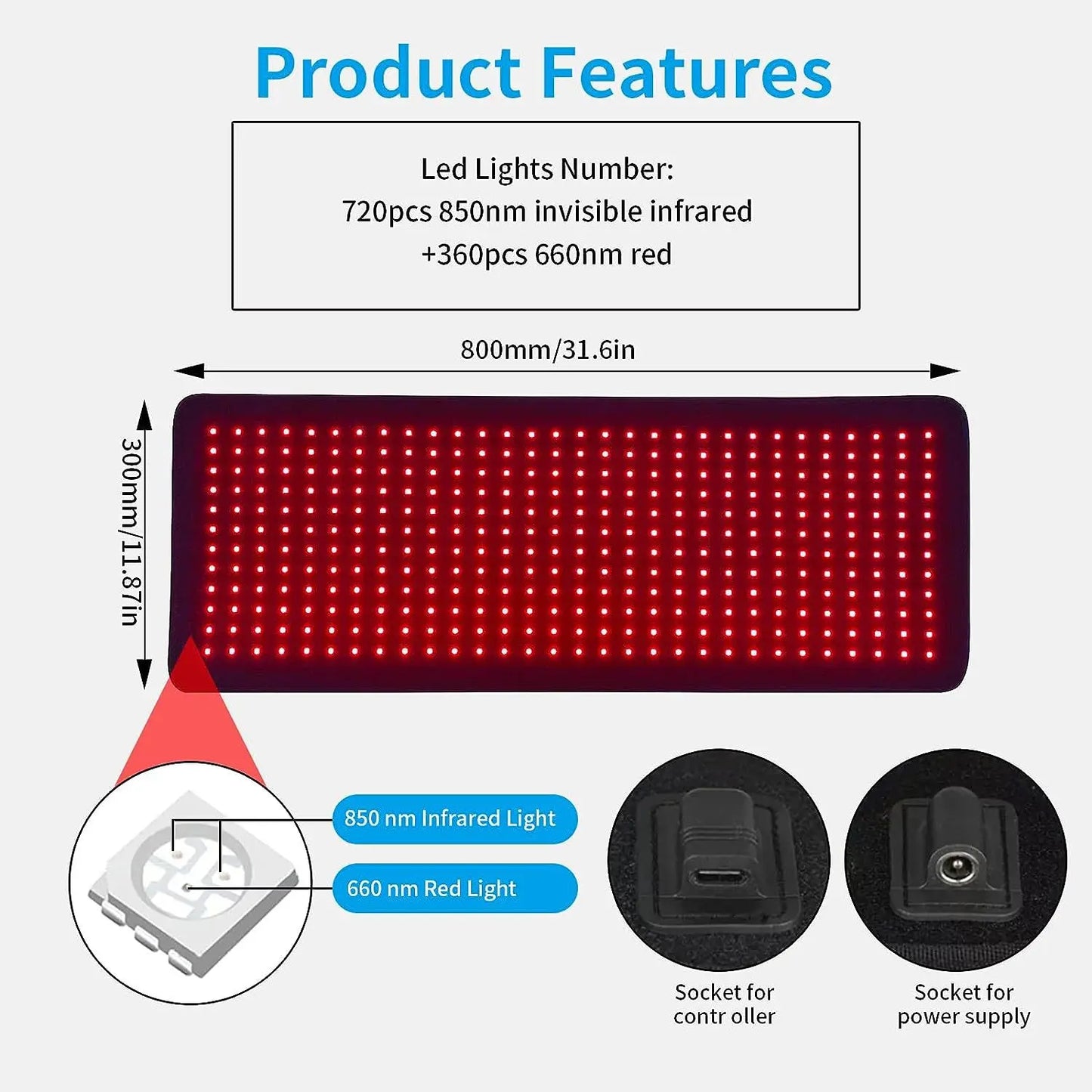 LED Red Light Infrared Therapy Pad for Menstrual Pain and Back Relief