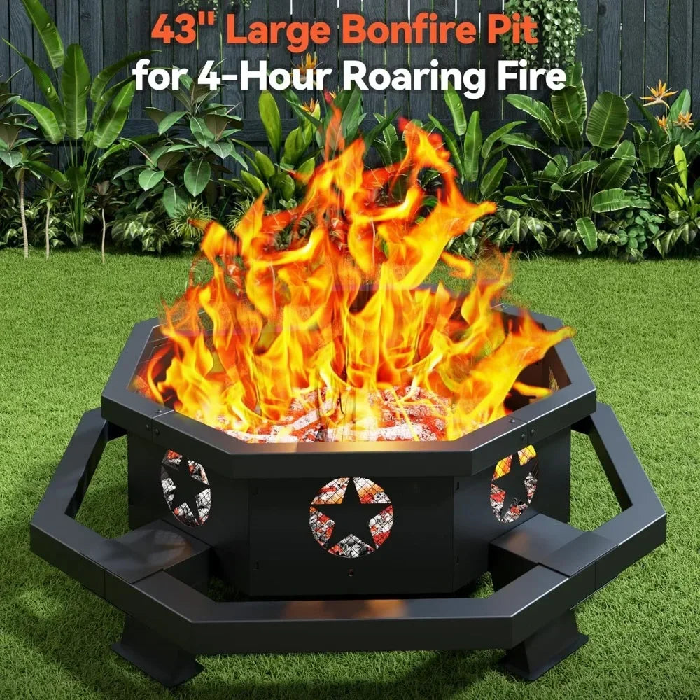 Hexagonal Outdoor Wood Fire Pit for Backyard Gatherings and Patio Entertaining Spaces