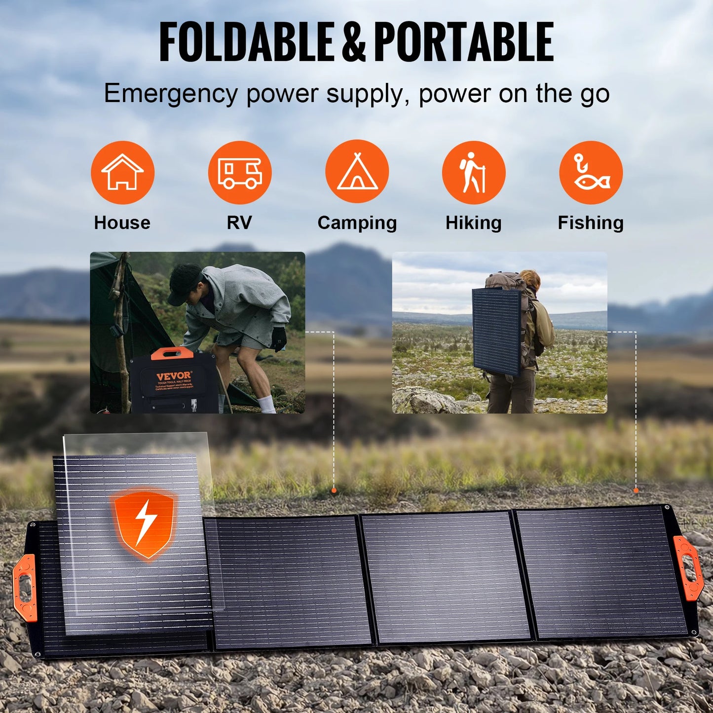 SucceBuy Portable Monocrystalline Solar Panel 200W Foldable ETFE Waterproof Outdoor