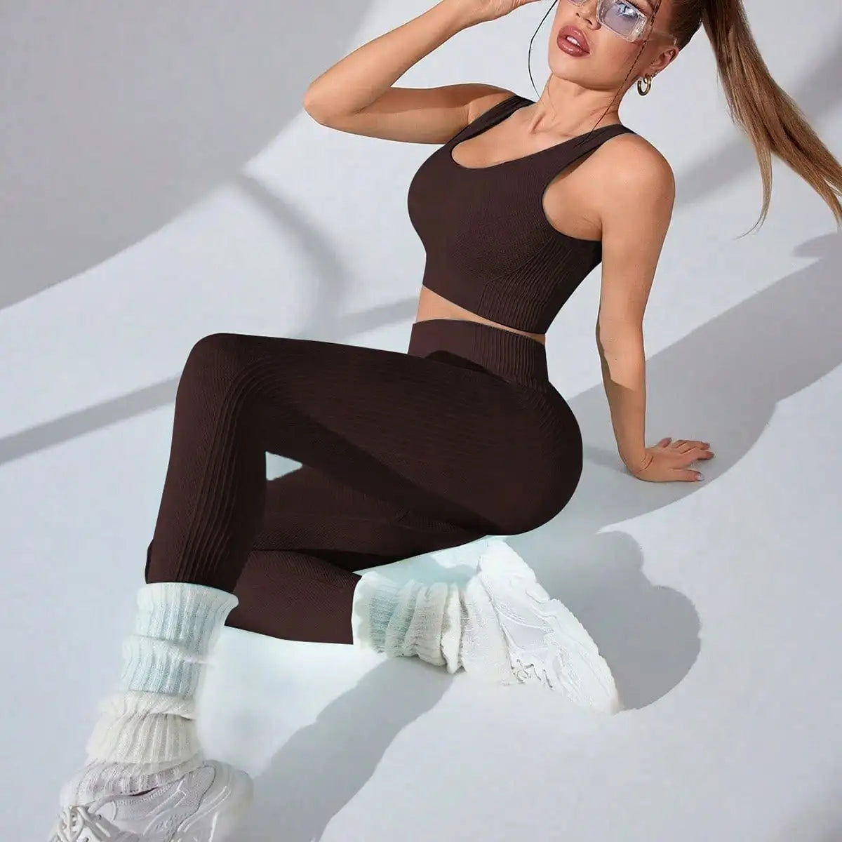 Women's Seamless Yoga Set Two Piece Leggings And Cross Strap Sports Bra