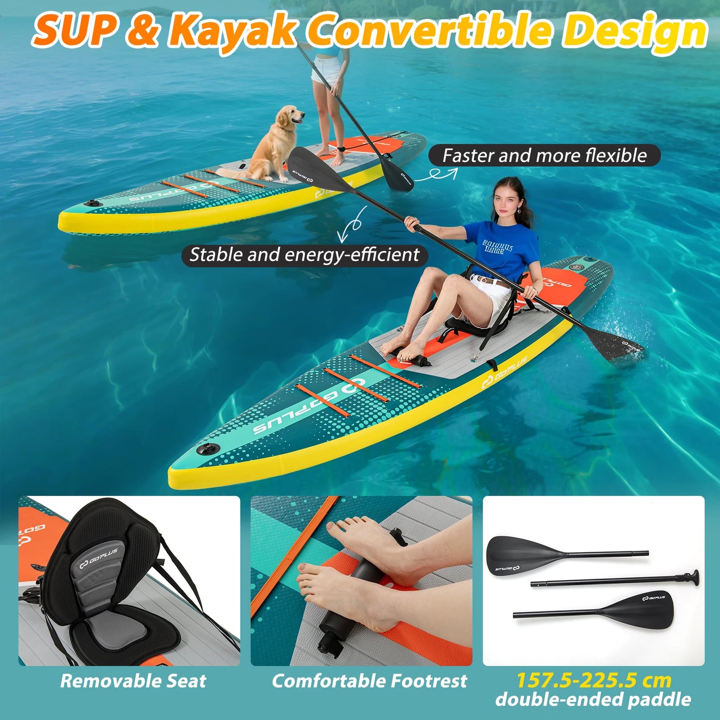 11 Foot Inflatable Stand Up Paddle Board For Adults With Kayak Seat And Pump