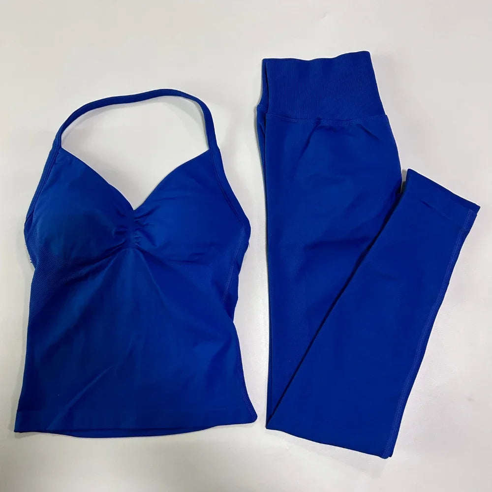 No Logo Seamless Gym Set Women Tank Tops And Leggings