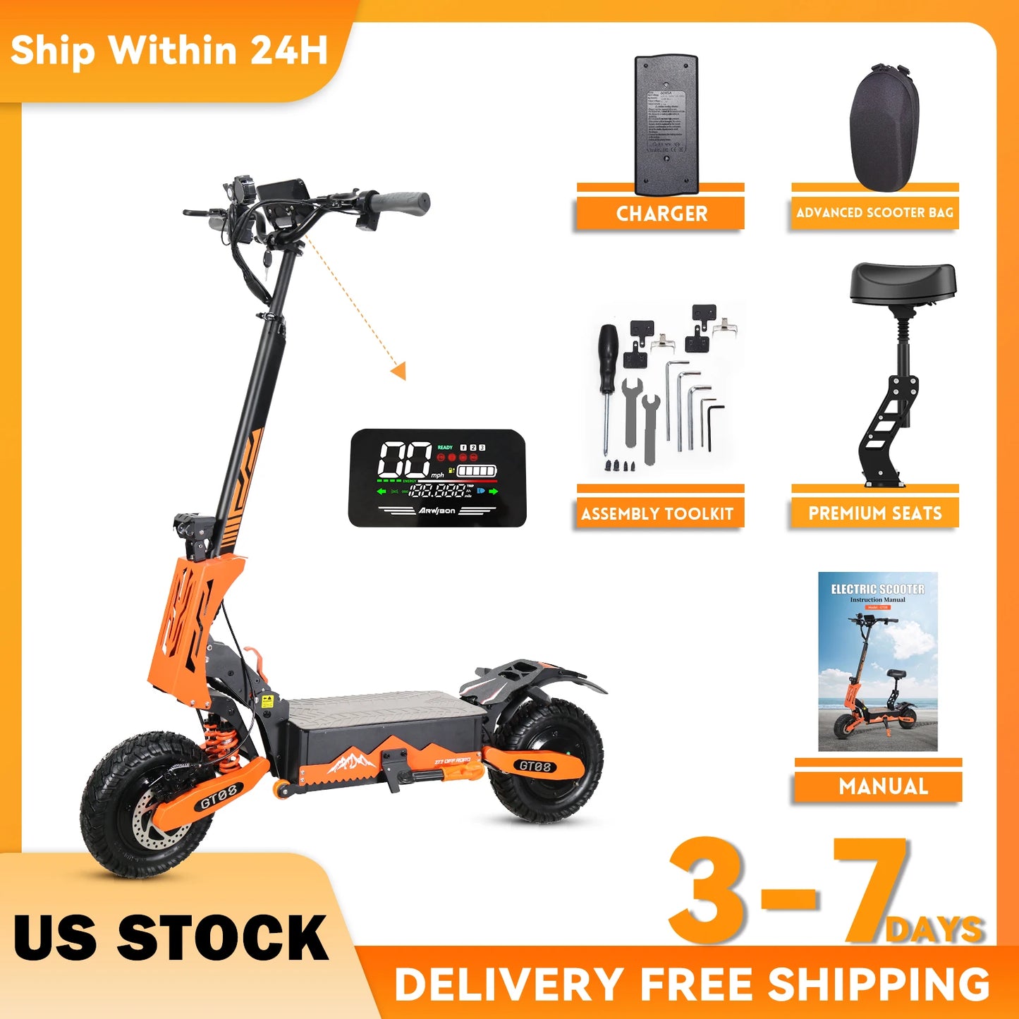 Arwibon 5600W Dual Motor ElectricallyPowered Scooter With AllTerrain Seat FoldingMechanism