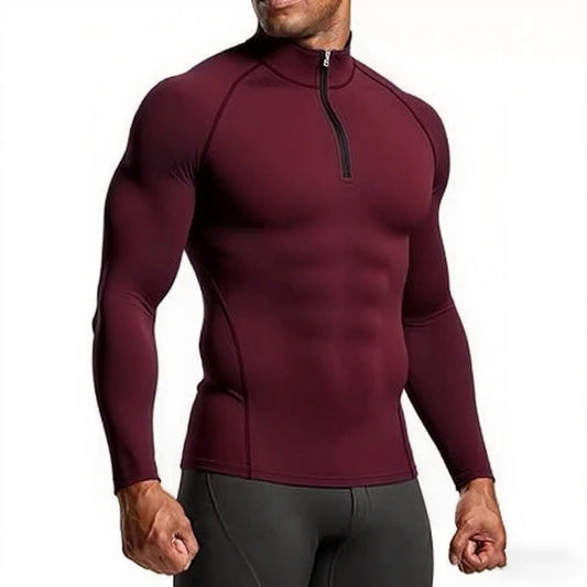 Mens Slim Fit Long Sleeve Sports Tee For Gym And Running Breathable Polyester